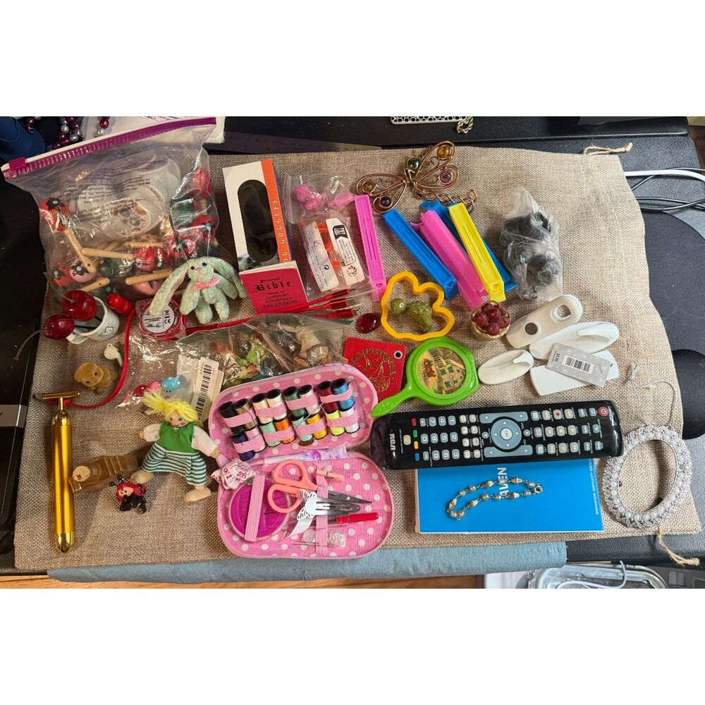 Junk Drawer Lot Vintage Misc Craft Jewelry Toys Sewing Curiosities Mixed Lot